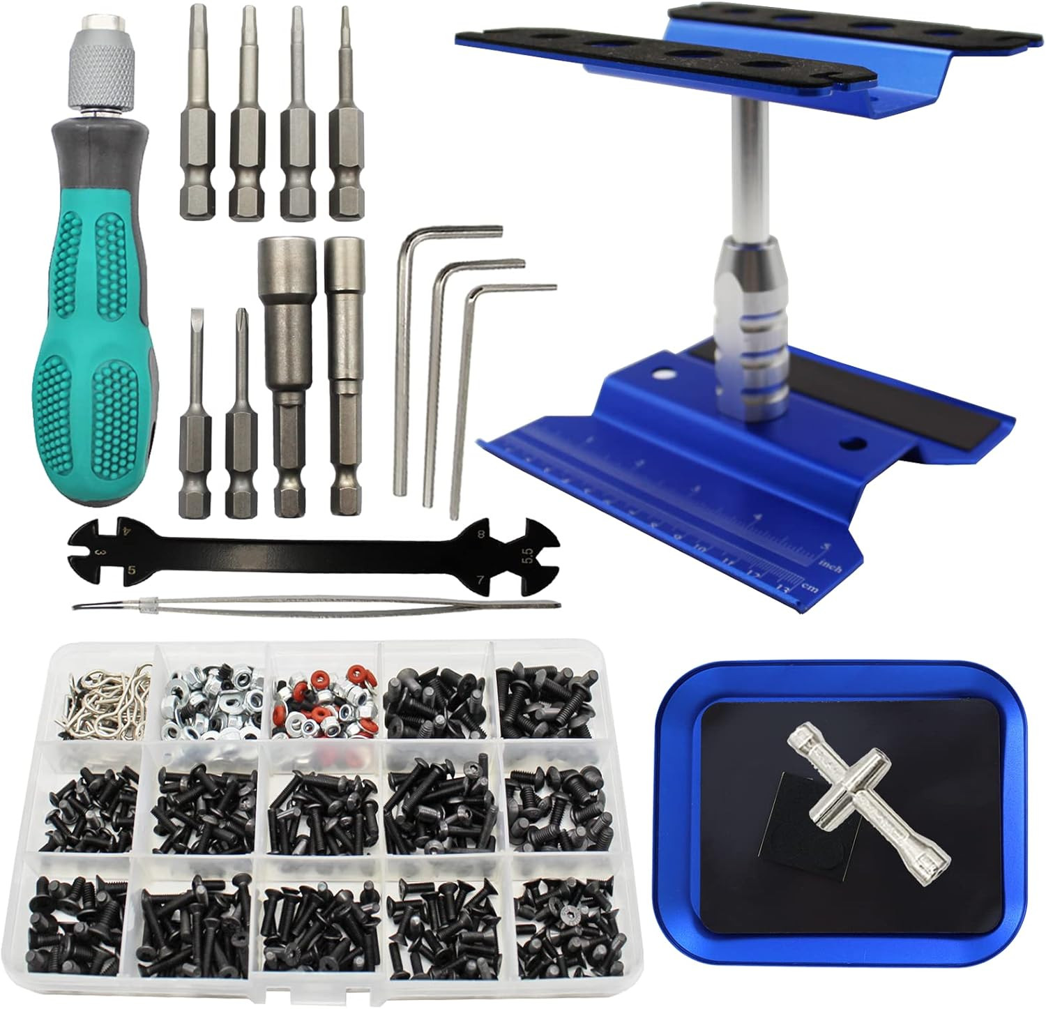 RC Car Repair Work Stand Repair Tool Set 360 Degree Rotation and 523 PCS RC Scre