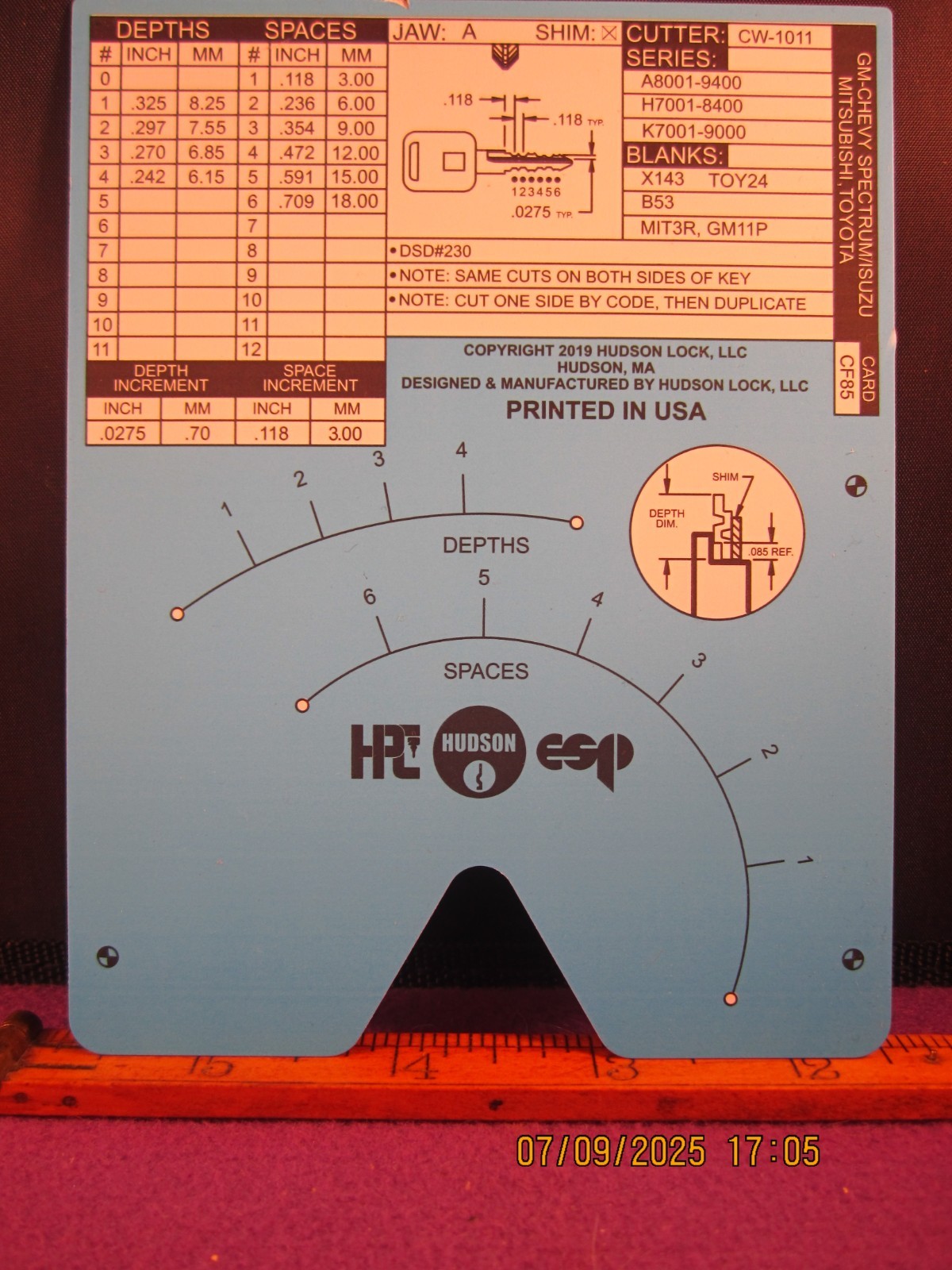 HPC 1200 BLITZ KEY CODE CARD CF 85(GM CHEVY SPECTRUM ISUZU MITSUBISHI) BRAND NEW