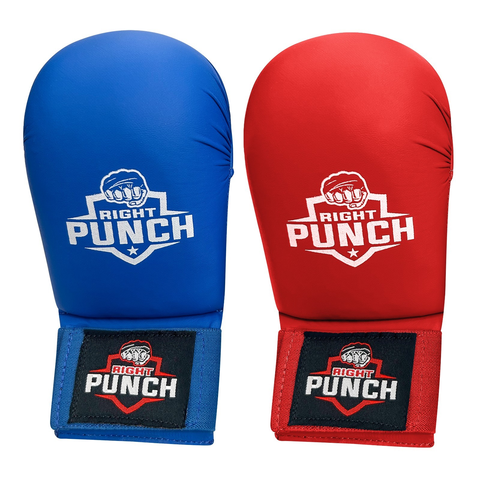 Right Punch Karate Sparring Gloves PU Leather Training Mitts (Red & Blue)