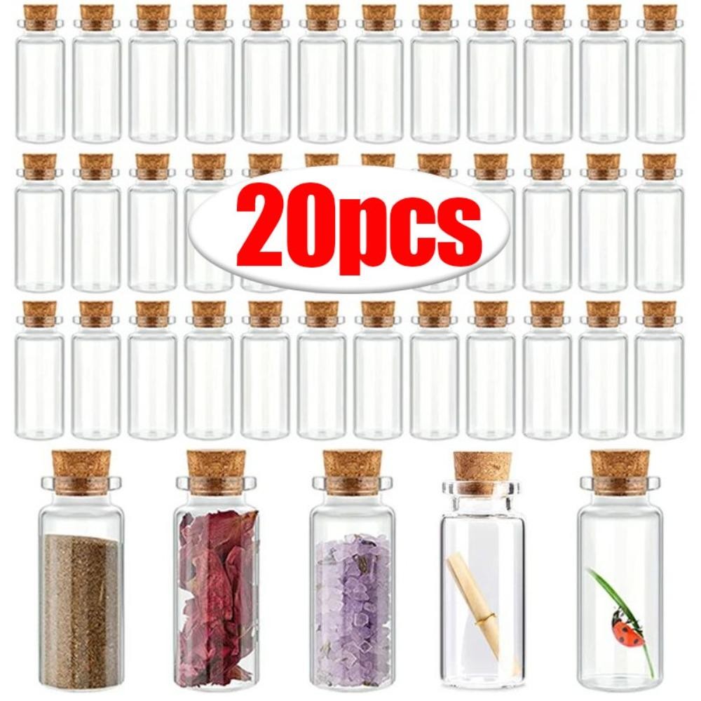 Mini Glass Bottles 20/10pcs Cork Stopper Empty Message Wish Diy Birthday Wedding