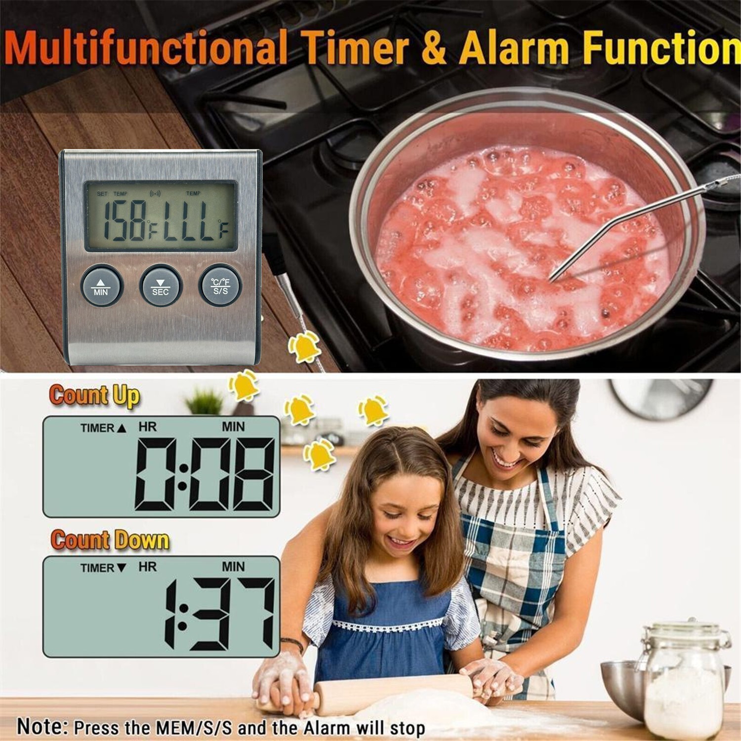 Remote Kitchen Digital Cooking Thermometer Probe Meat Food Temperature w/Timer