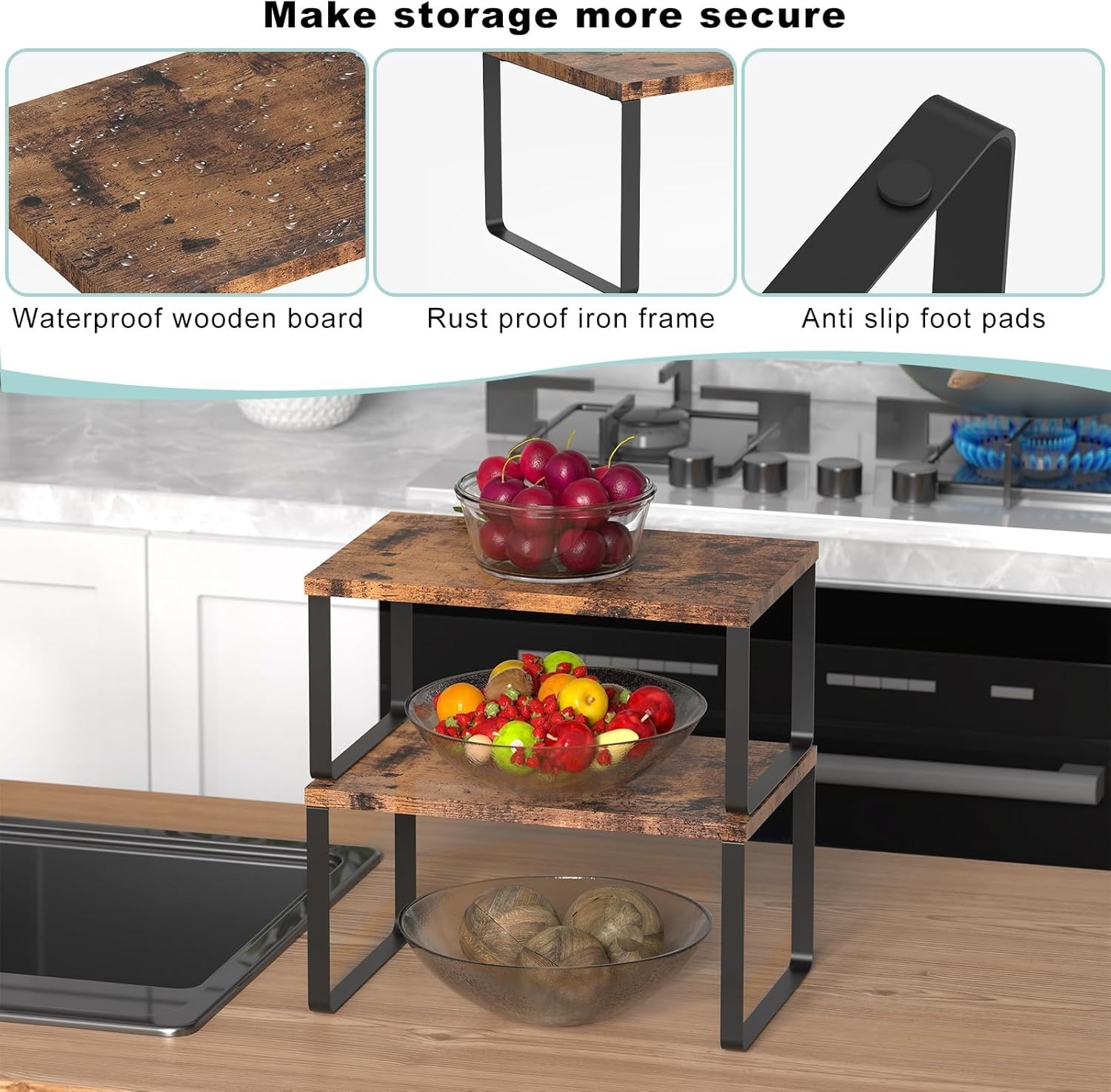 Set of 4 Stackable Counter Shelves - Expandable Kitchen Storage Solution