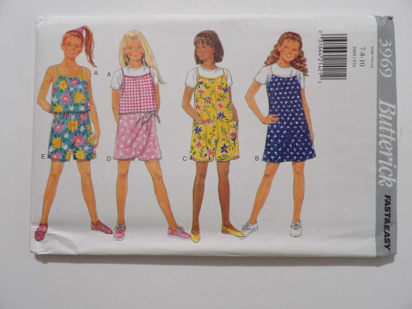 Butterick 3969 T-Shirt Shorts Jumper Jumpsuit Top Girls 7-8-10 Sewing Pattern