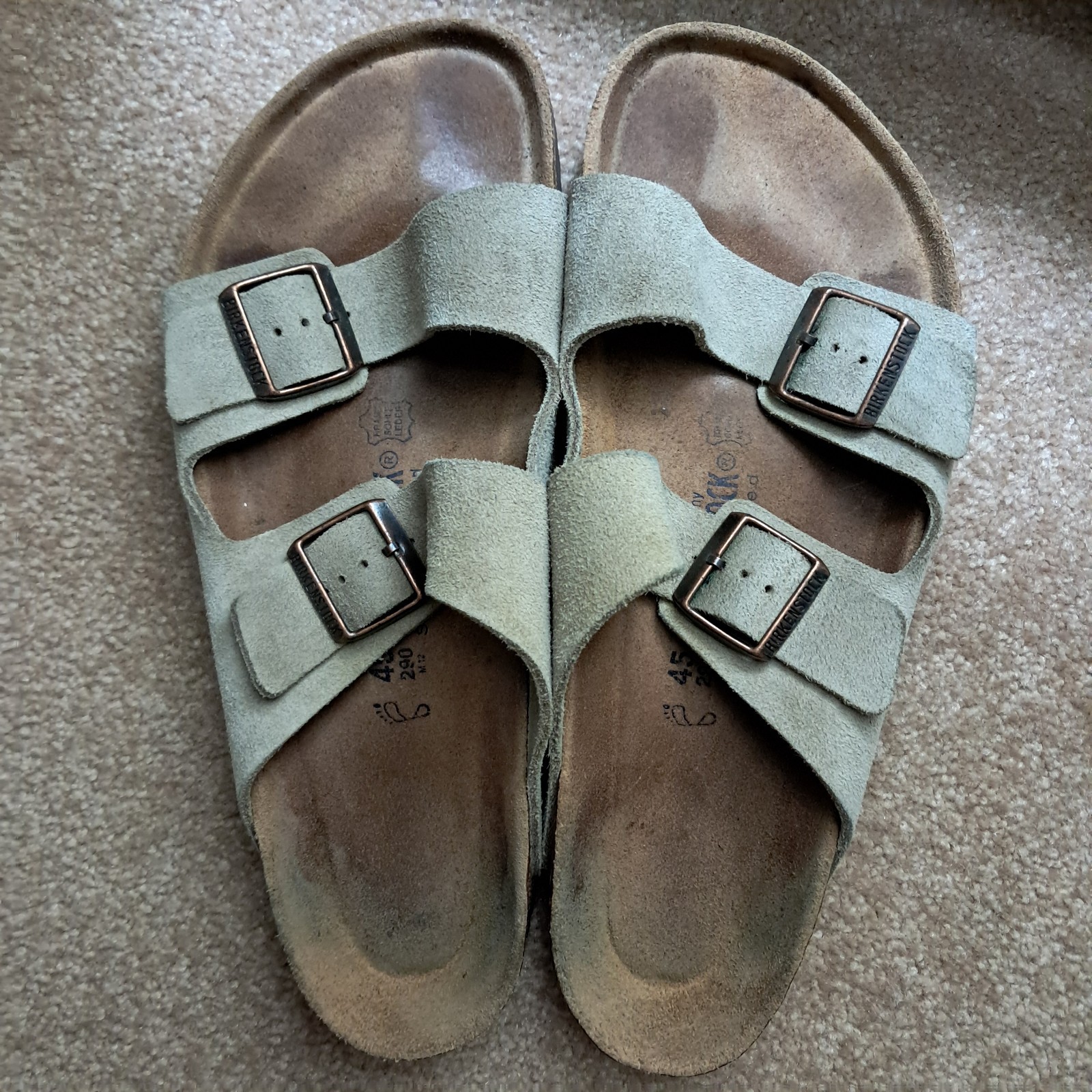 Arizona Birkenstocks Men's Sandals Size 45 290 M12 Suede Brown Used Soft Footbed