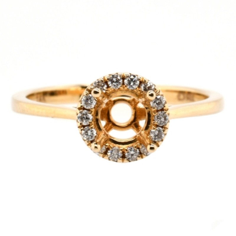 5mm Round Semi Mount Ring Yellow Gold 925 Sterling Silver Halo Engagement Ring