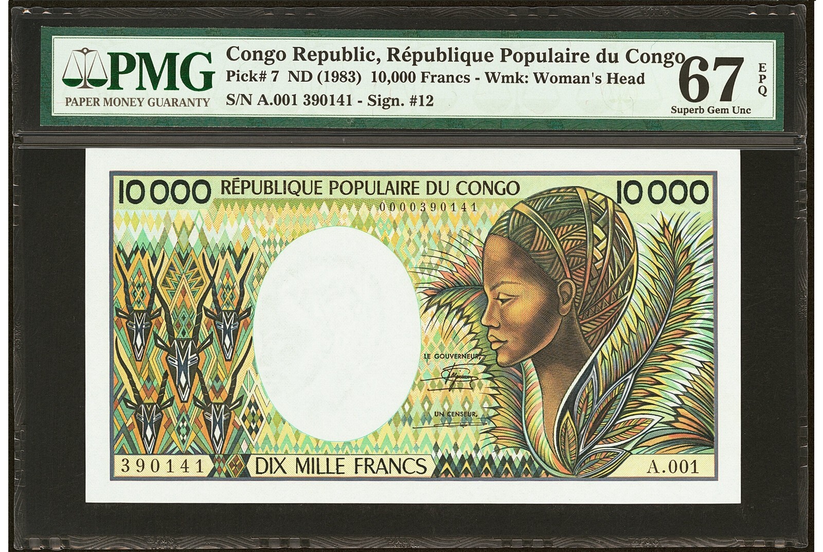 Congo Republic 10000 Francs ND(1983) P7 UNC / PMG Superb GEM67EPQ