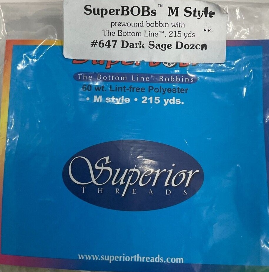 SUPERIOR THREADS - SUPERBOBS - M STYLE #647 DARK SAGE (12 BOBBINS IN PACK)
