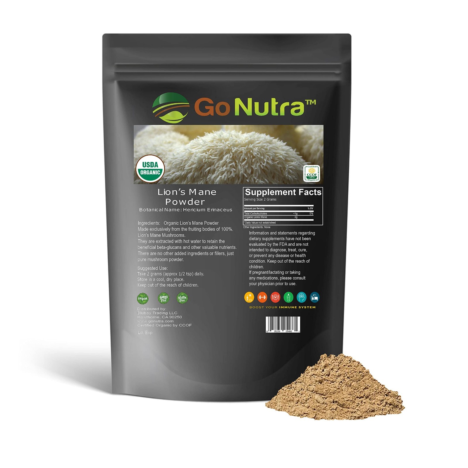 Go Nutra® Organic Lion's Mane Powder Pure Mushroom Powder | 8 oz