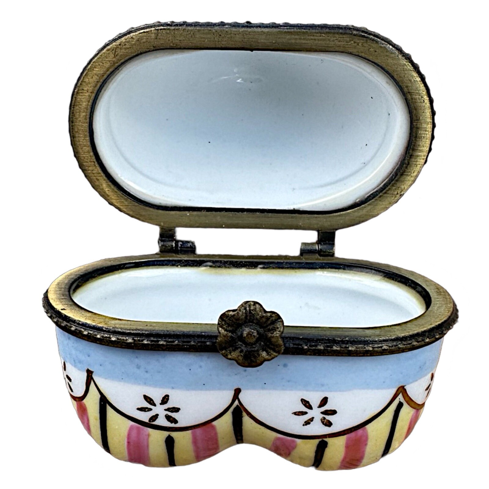 Multicolor ceramic heart-shaped hinged trinket box 3”x 2.5”