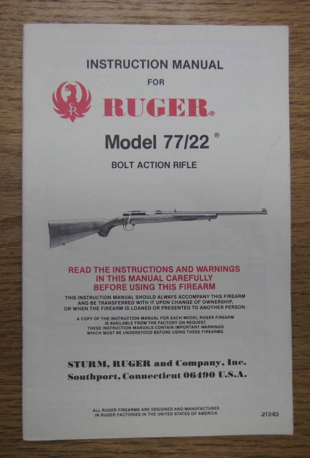 Ruger 77-22 Factory Instruction Manual