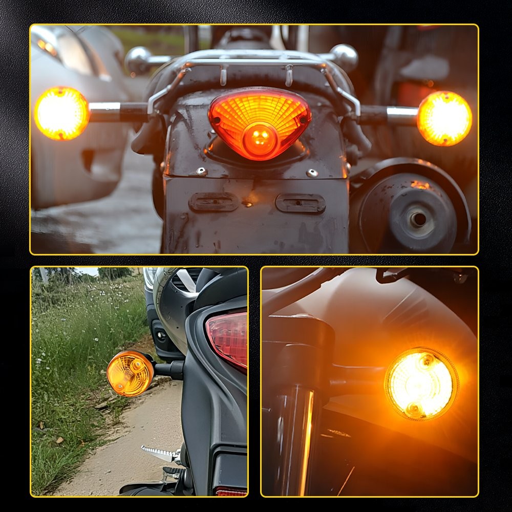4X Universal Amber LED Turn Motorcycle Signals Round Light Tail Indicator Light