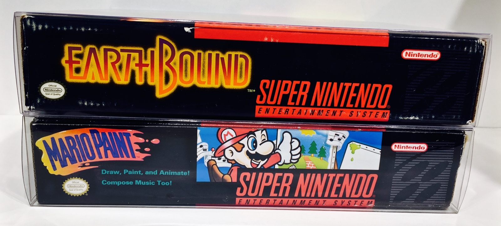 1 SNES BIG BOX Protector Earthbound Mario Paint Etc Super Nintendo Clear Case