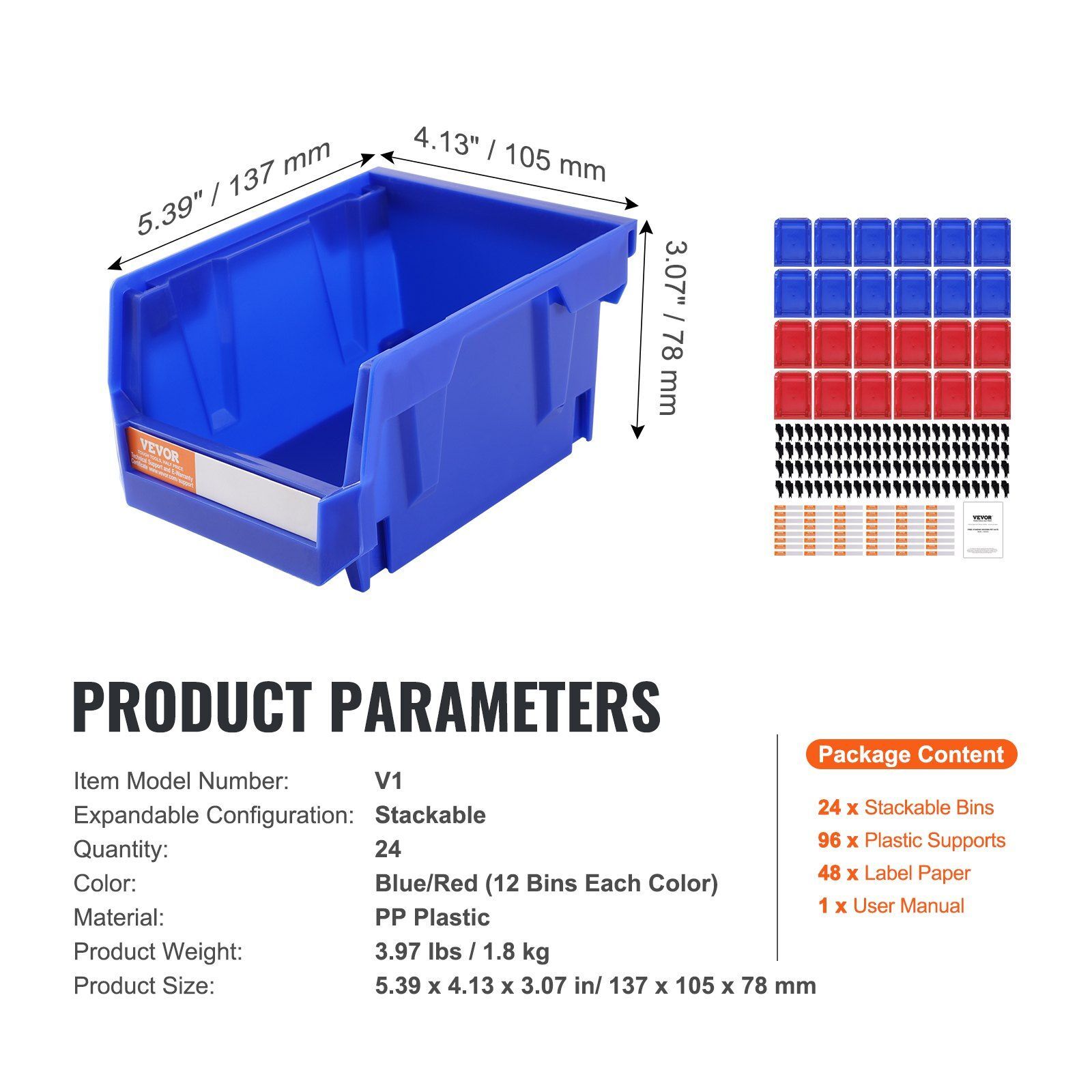 24Pcs Plastic Storage Bin Hanging Stackable Storage Containers for Closet/Office
