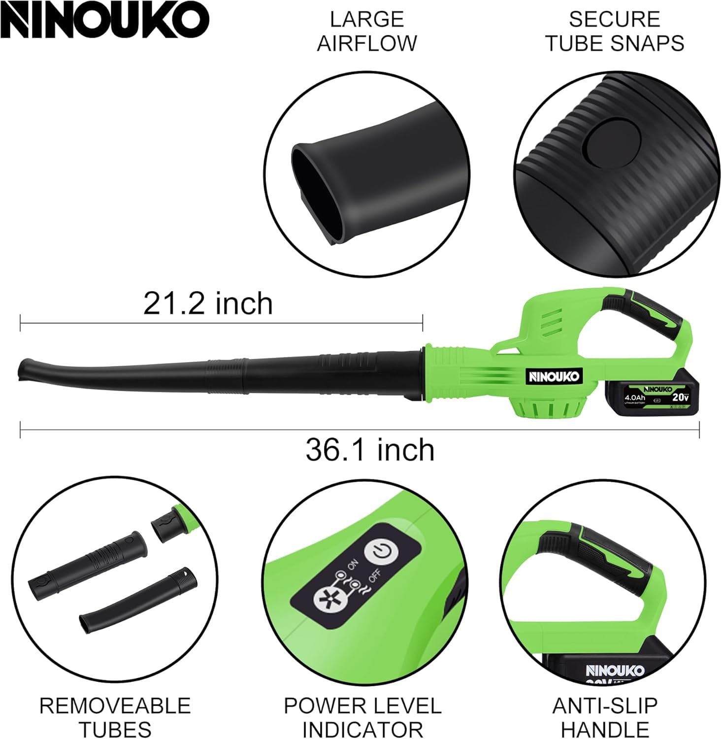 Leaf Blower Cordless, 20V Electric Cordless Leaf Blower with 8000mAh Battery ...