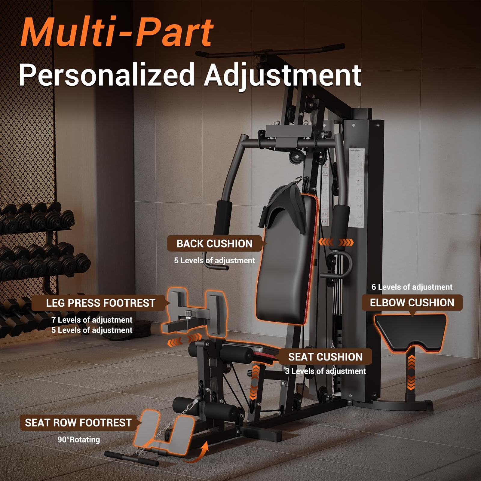 Adjustable Home Gym Station | 150lb Weight Stack, Multi-Position Seat & Backrest