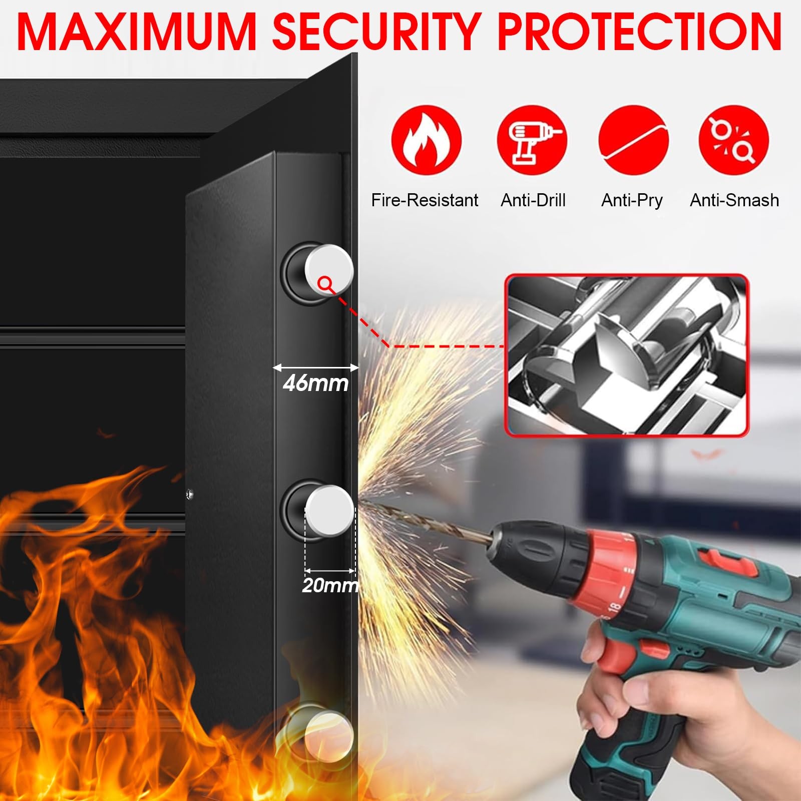 1.3 Cuft Safe Box Fireproof Waterproof, Digital Security Cuft, Black