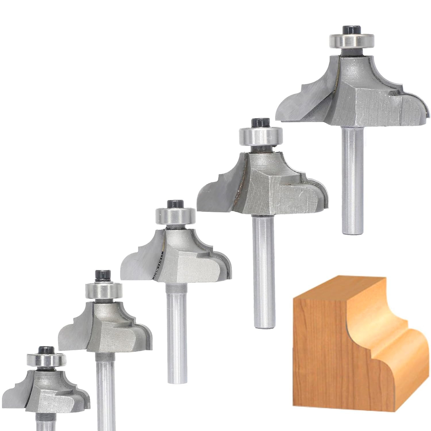 5Pcs Classical Ogee Bit,1/4" Shank,Cove&Bead Router Bits Cutting Depth 5/16",3/8