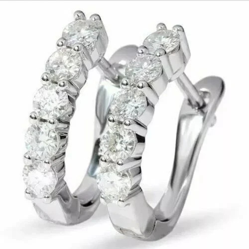 Women's 2Ct Round Cut Lab Created Diamond Hoop Earrings in 14K White Gold Plated