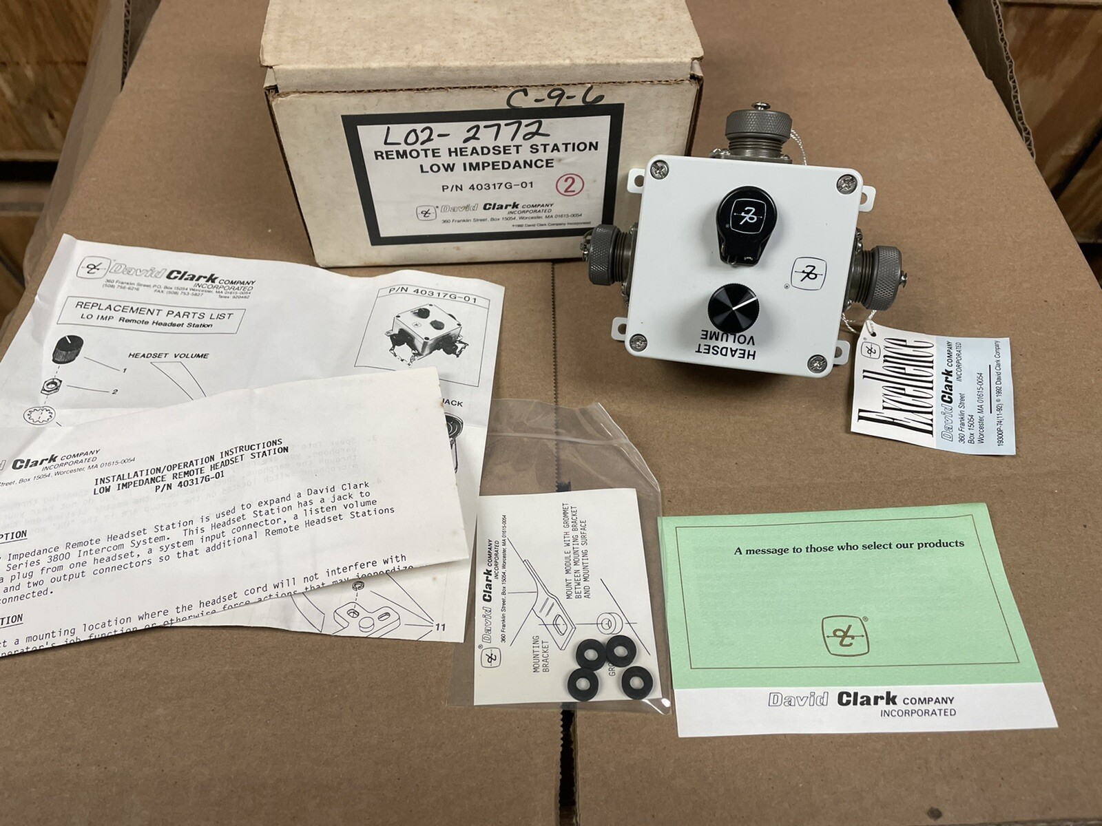 New David Clark U3817 Low Impedance Remote Headset Station