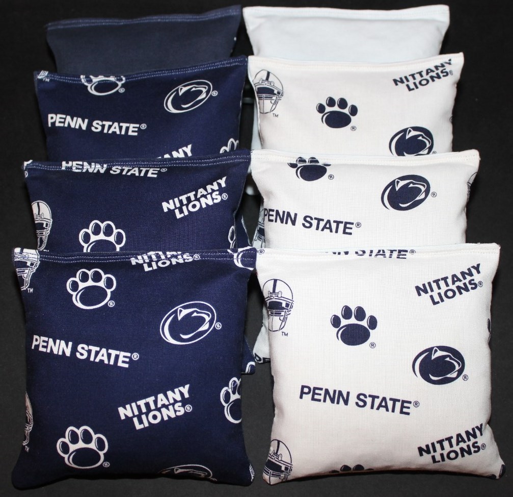 PENN STATE LIONS 8 CORNHOLE BEAN BAGS Blue & White Tailgate Game ACA Regulation