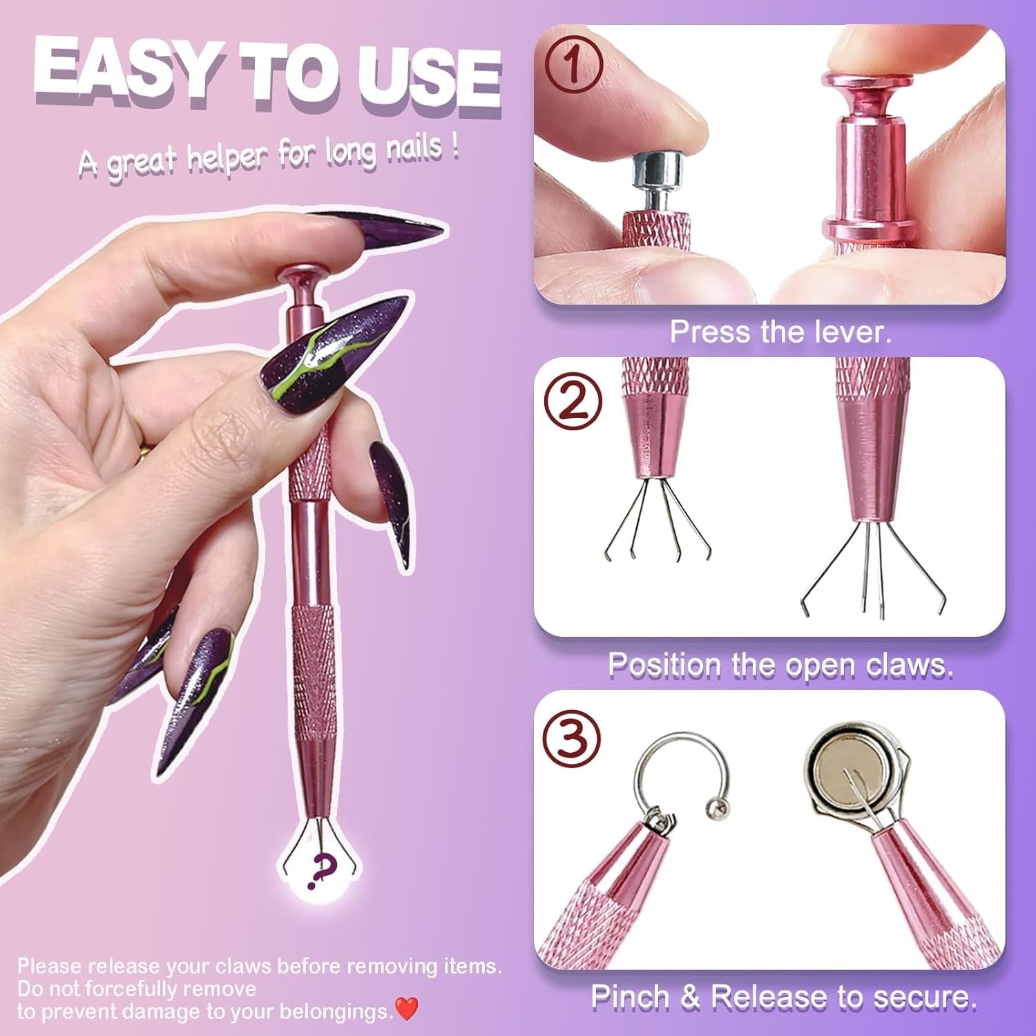 2 Pcs Piercing Changing Tools, 4-Claw Grabber Tool & Ball Holder for Flat Bac...