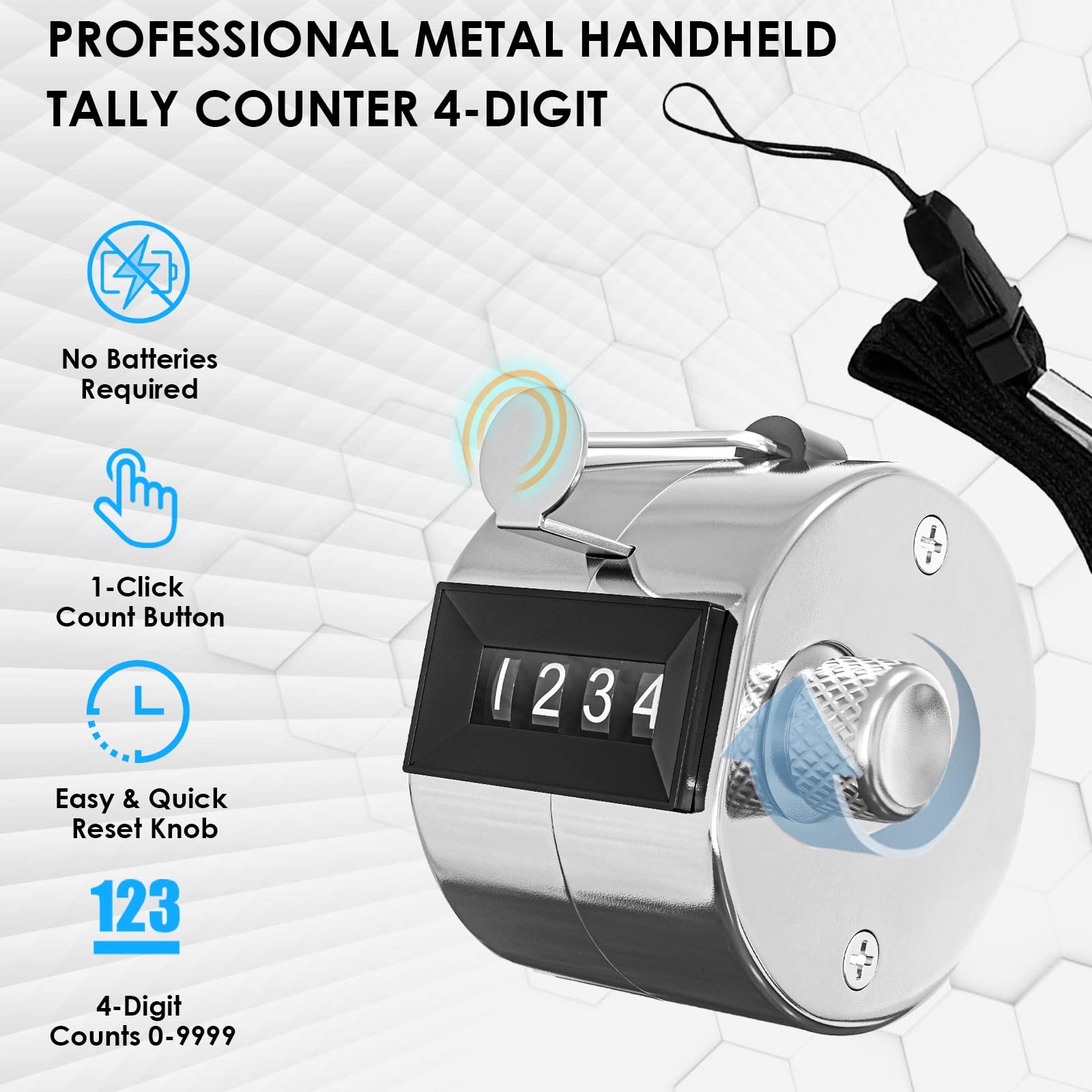 Metal Handheld Tally Counter, 4Digit Mechanical Clicker, 3Pack