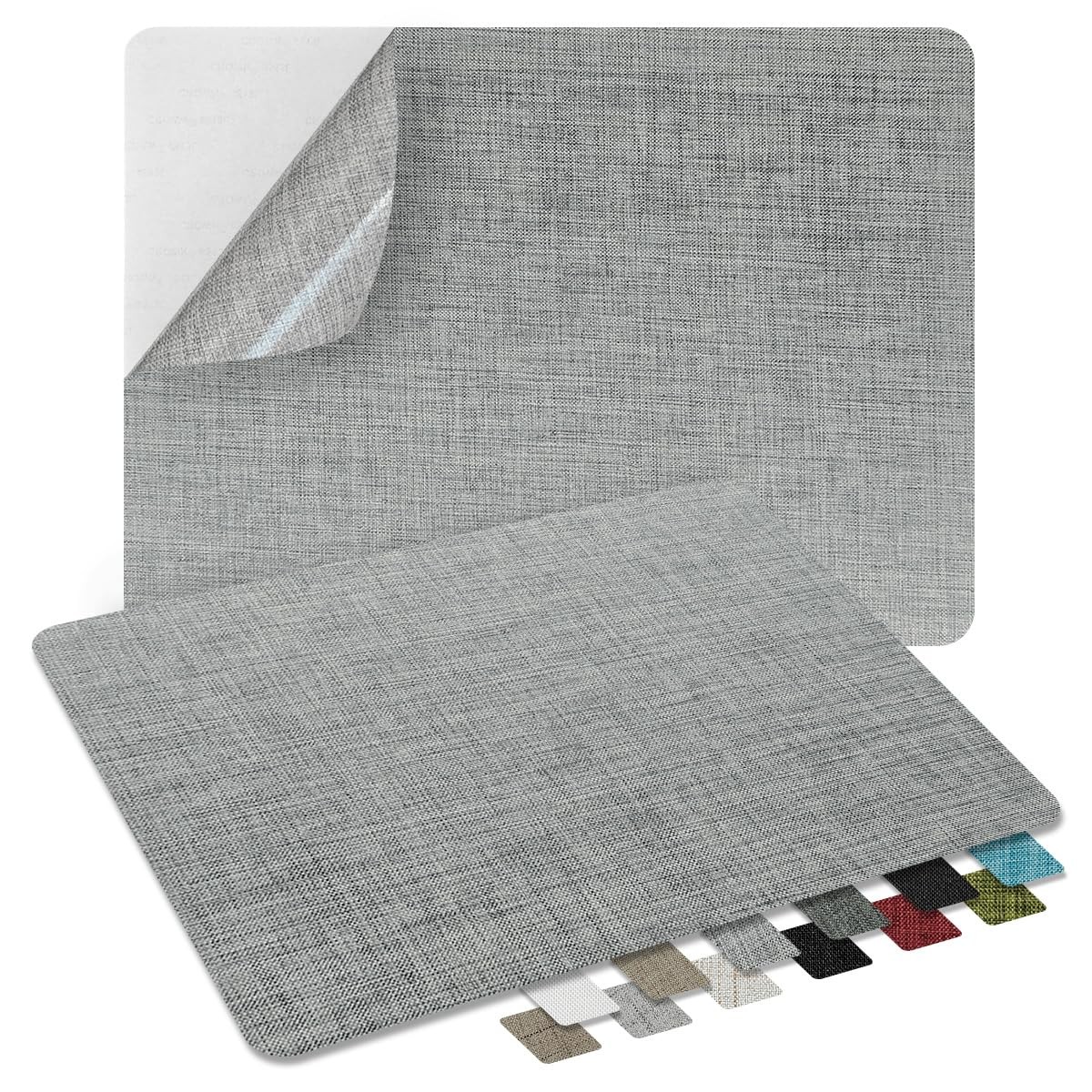 ZESION 2Pcs Self-Adhesive Linen Fabric Patches, Quick 8X11 inches, Light Grey