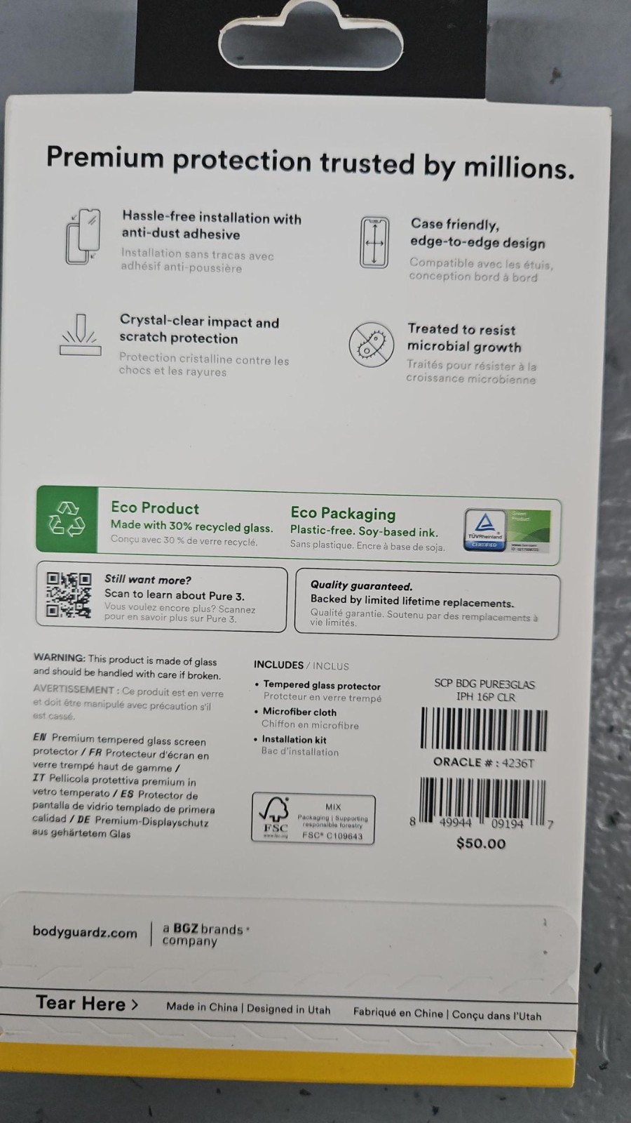 Body Guardz pure 3 clear iphone 16 pro screen protector