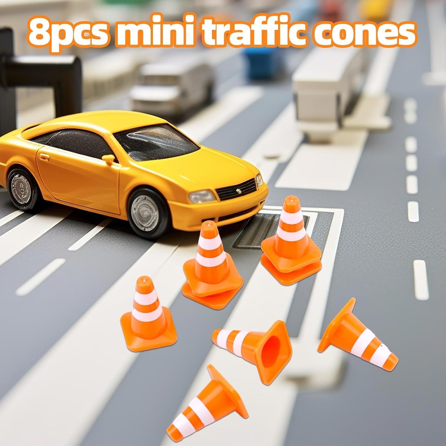 8pcs Mini Traffic Cones, 1.38in Small Safety Construction Cones Road Tiny Cau...