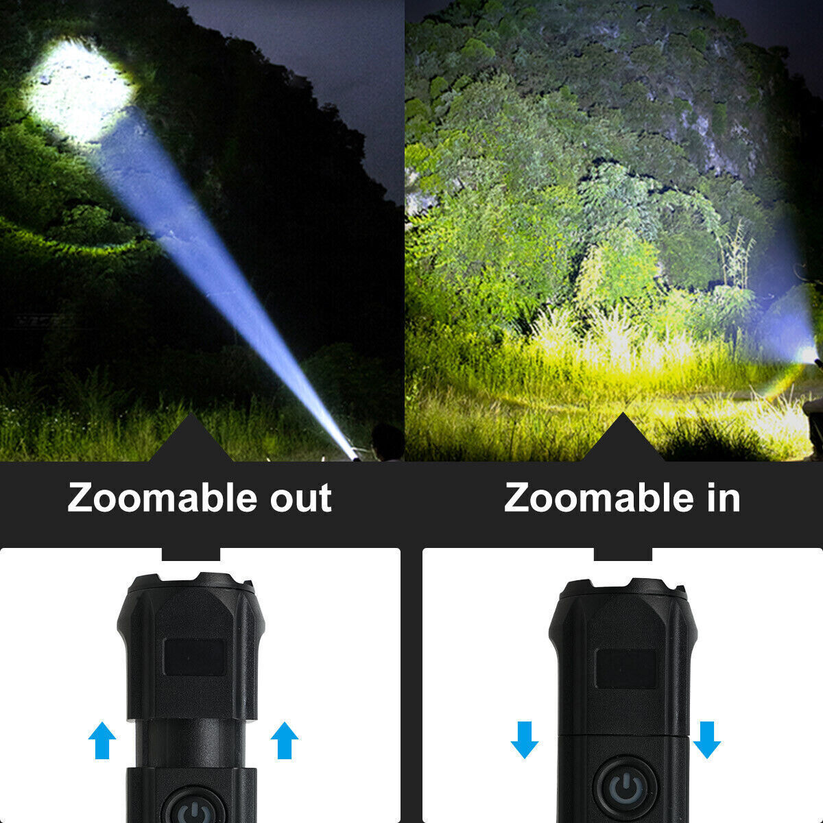 2 Pack Flashlight Tactical Police Super Bright Torch Zoomable USB Rechargeable