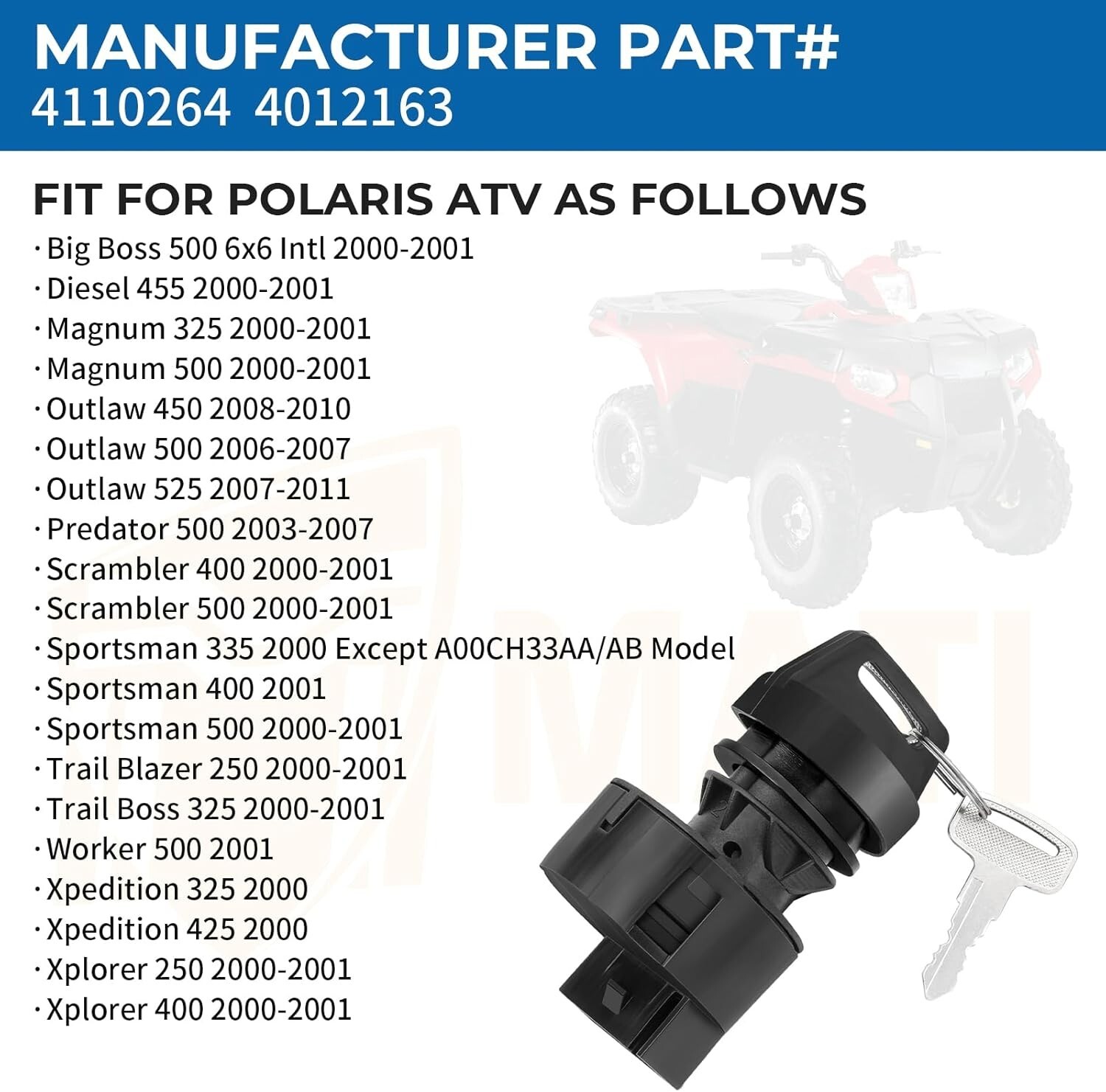 Ignition Key Switch for Polaris Sportsman 500 2000 2001