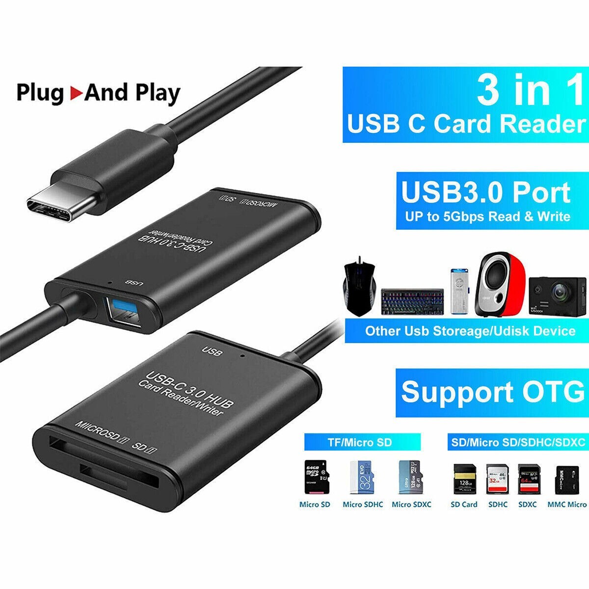 USB C to SD Card Reader Writer OTG Adapter USB 3.0 Micro SD Memory Card Adapter