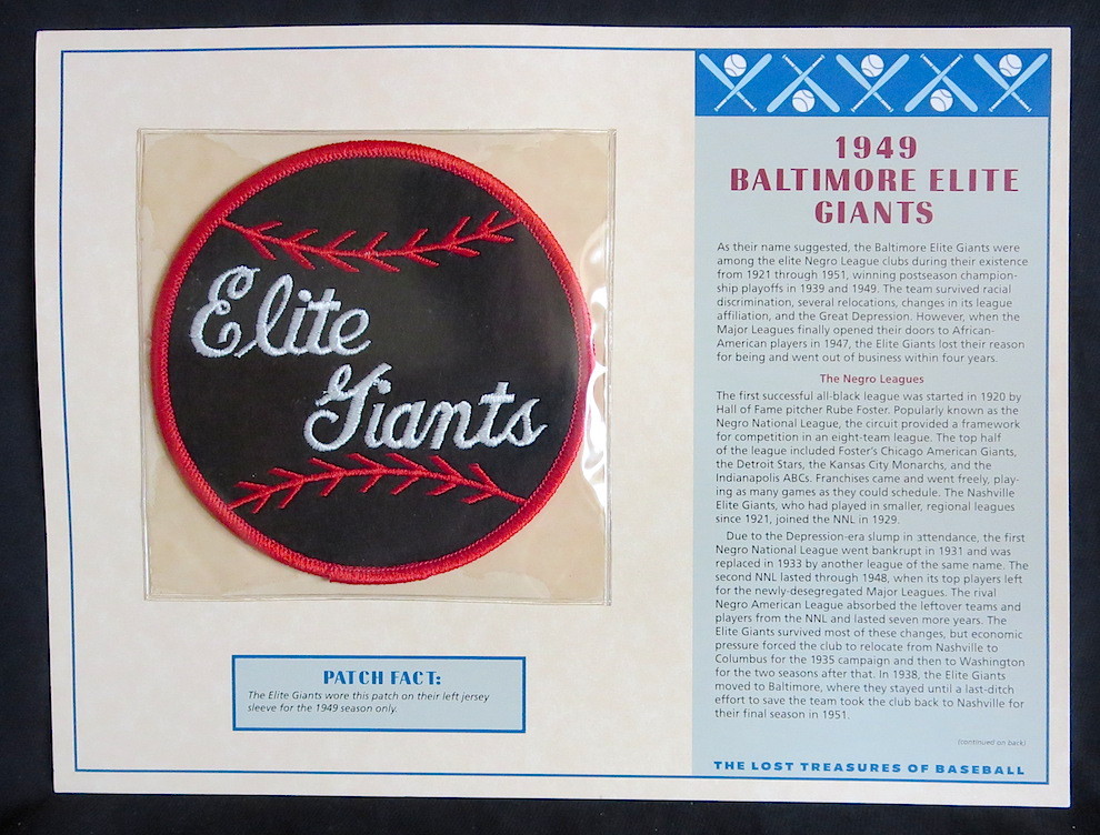 1949 BALTIMORE ELITE GIANTS Negro League LOST TREASURE PATCH CARD Willabee Ward