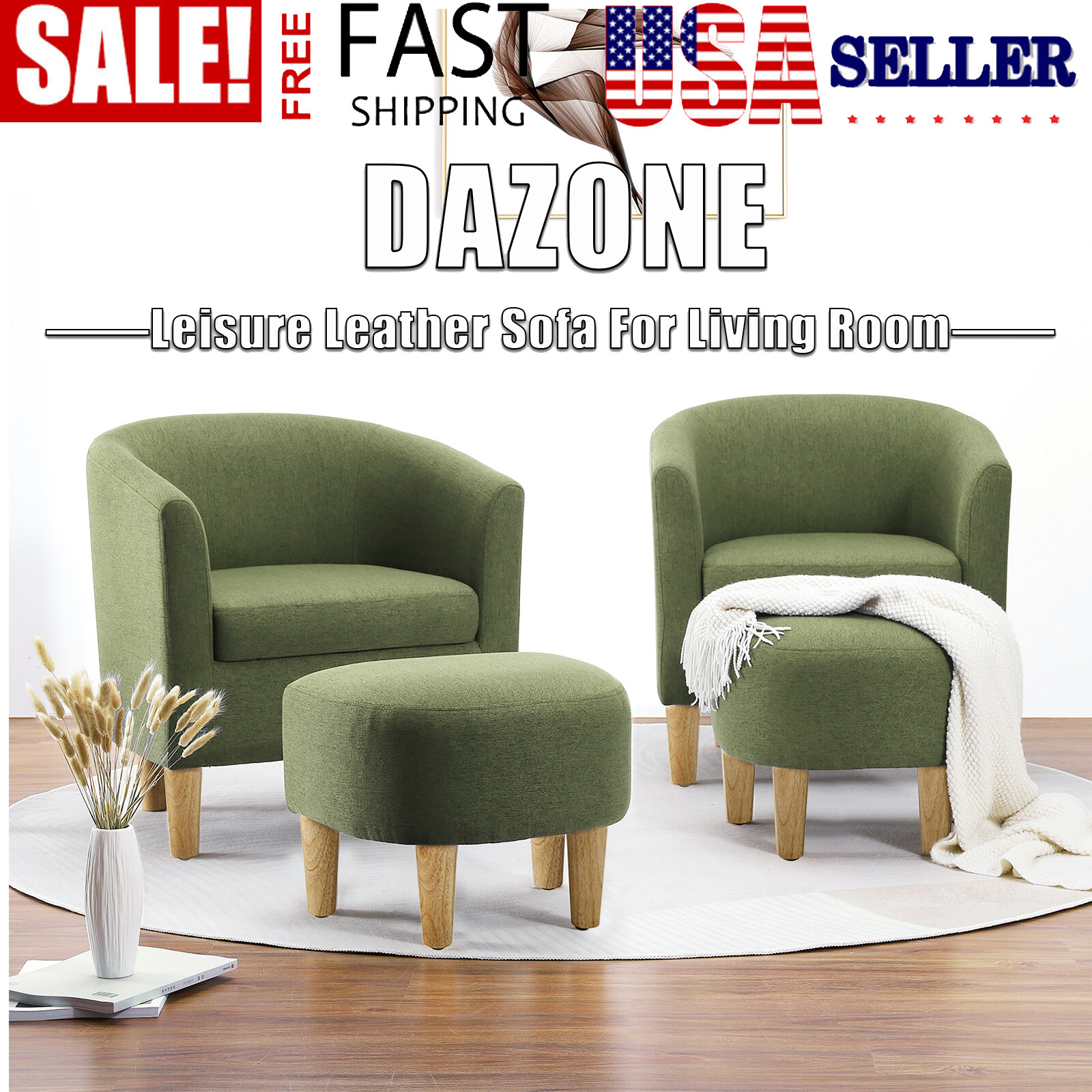 Modern Single Sofa Accent Arm Chair w/ Ottoman Linen Fabric Comfy Upholstered