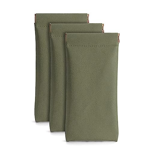 3 Pack Leather Eyeglasses Cases PU Soft Sunglasses Pouch Green Green Green