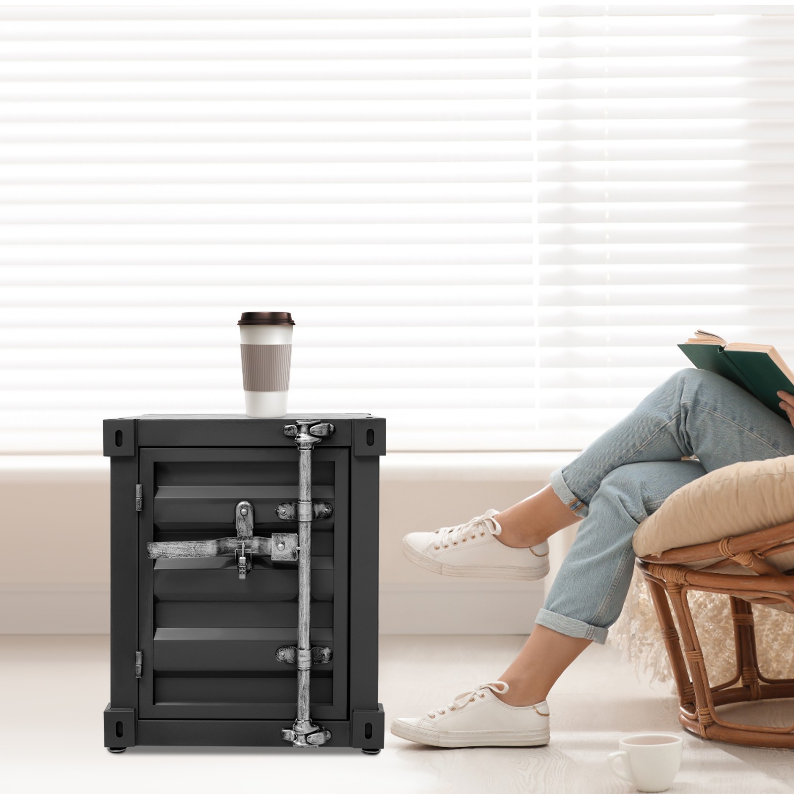 Floorstanding Side Table, Industrial Style Container Cabinet, Iron Bedside Table