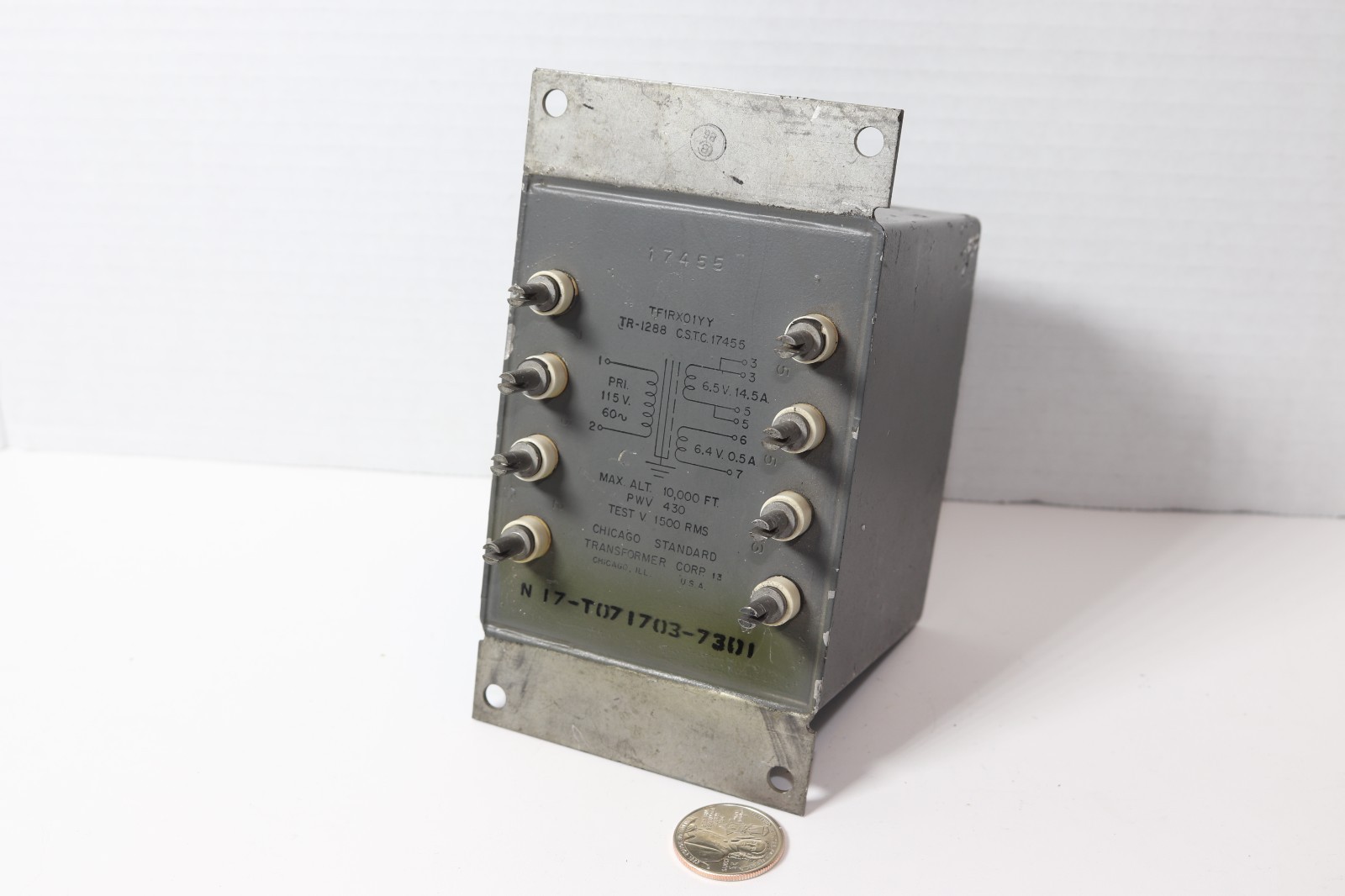 CHICAGO STANDARD TR‑1288 TRANSFORMER – 6.5V 14.5A + 6.4V 0.5A – MIL‑SPEC –TESTED