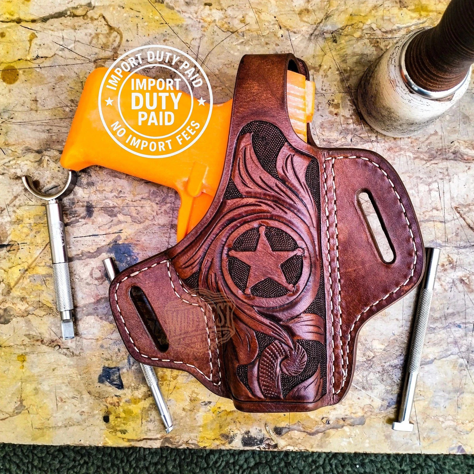 Beretta 80x Cheetah Hand Carved Holster  - Leather Western Holster