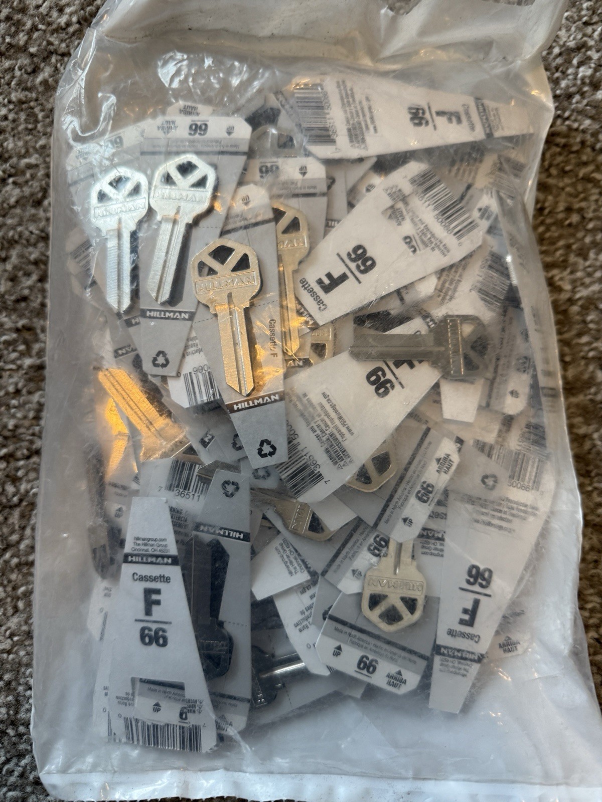 LOT OF 120, Hillman Key Blanks Cassette F Design Style 66 88250 #66 NEW