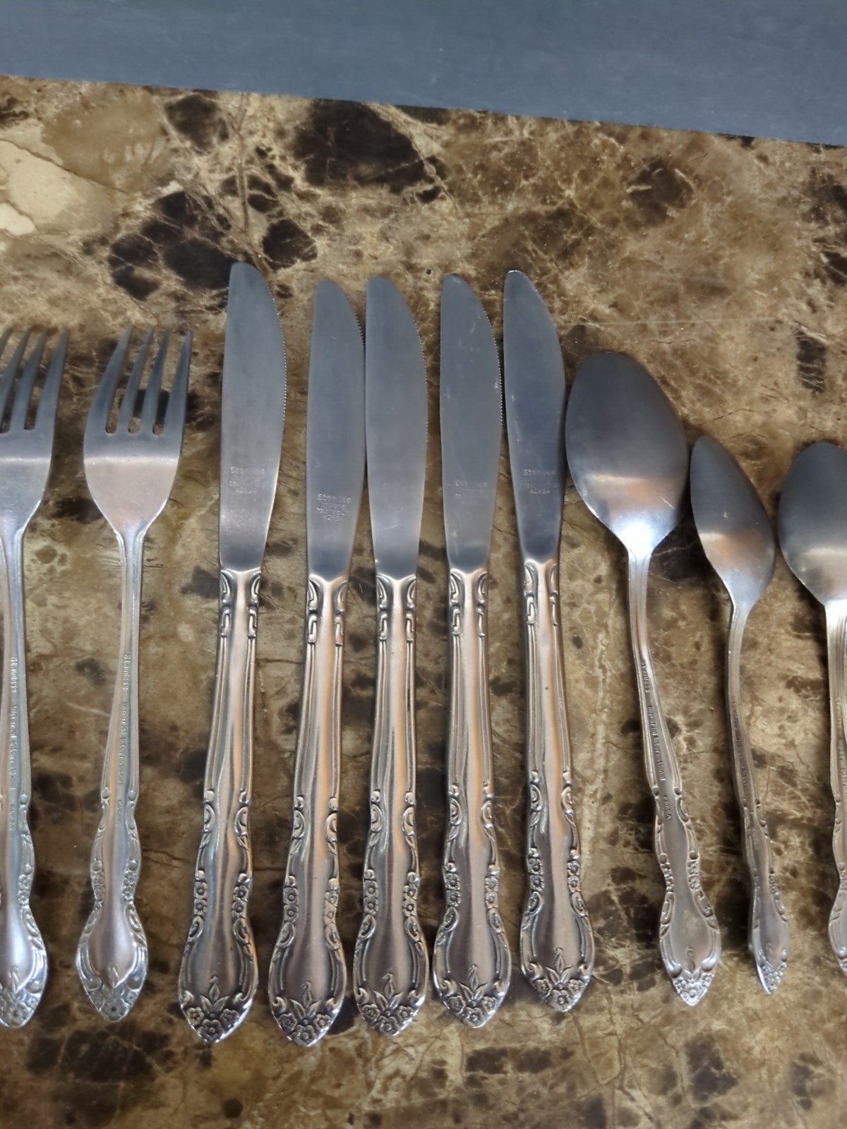 16 PC Lot Imperial International Fleurette Stainless Flatware Fork Knife Spoon