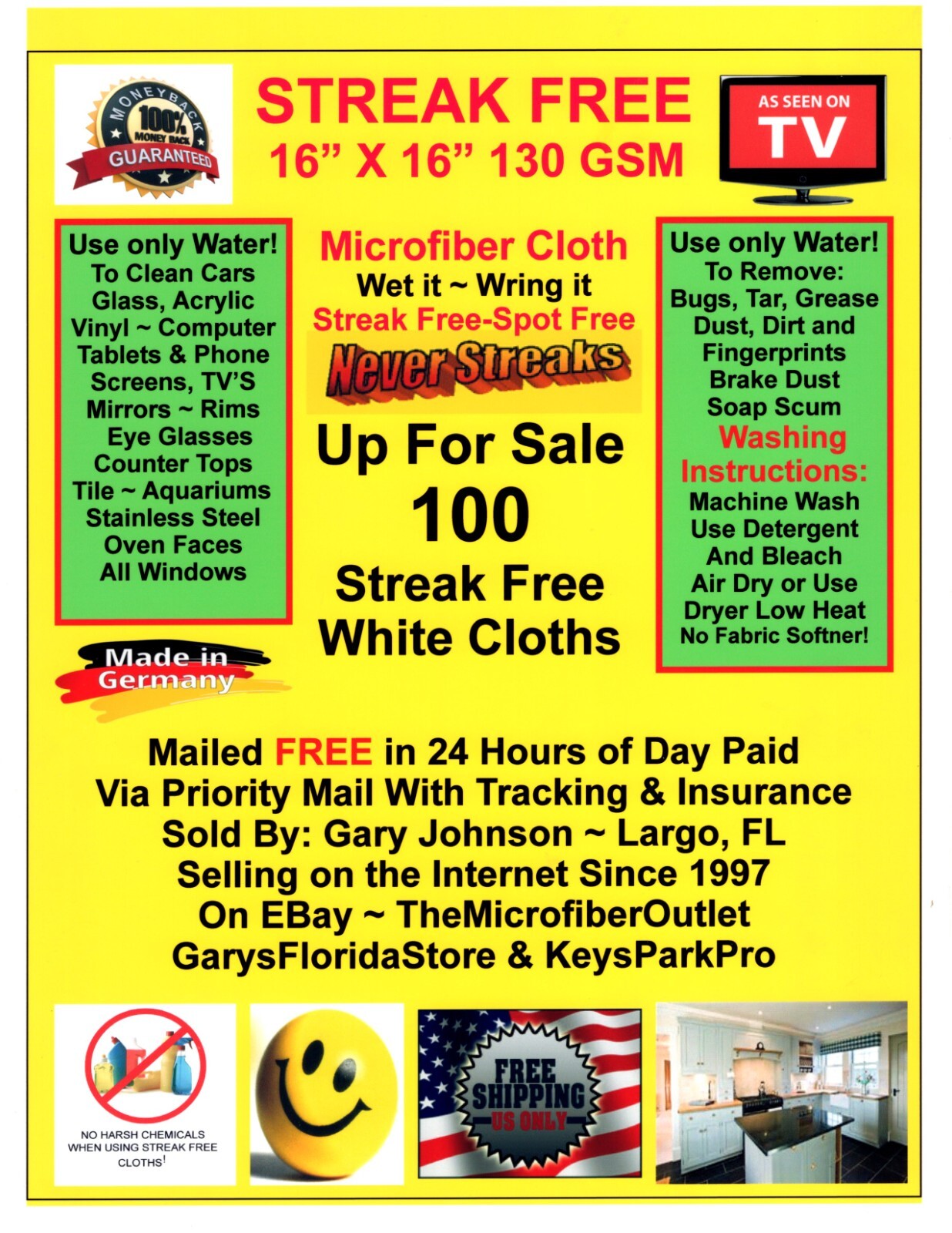 100 Streak Free MicroFiber Cleaning Cloths 10-10 Packs FREE Priority Mail Ship!
