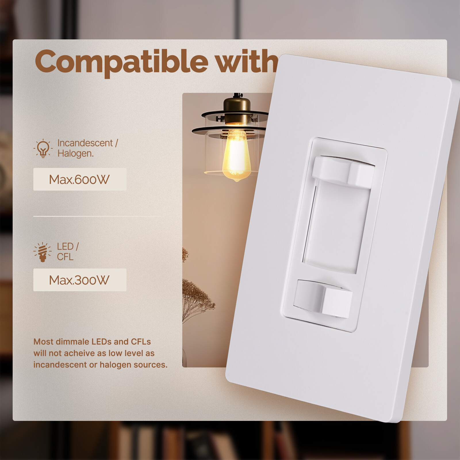 MOES Dimmer Light Switch Single Pole / 3-Way - Incandescent / LED / CFL 10 Pack