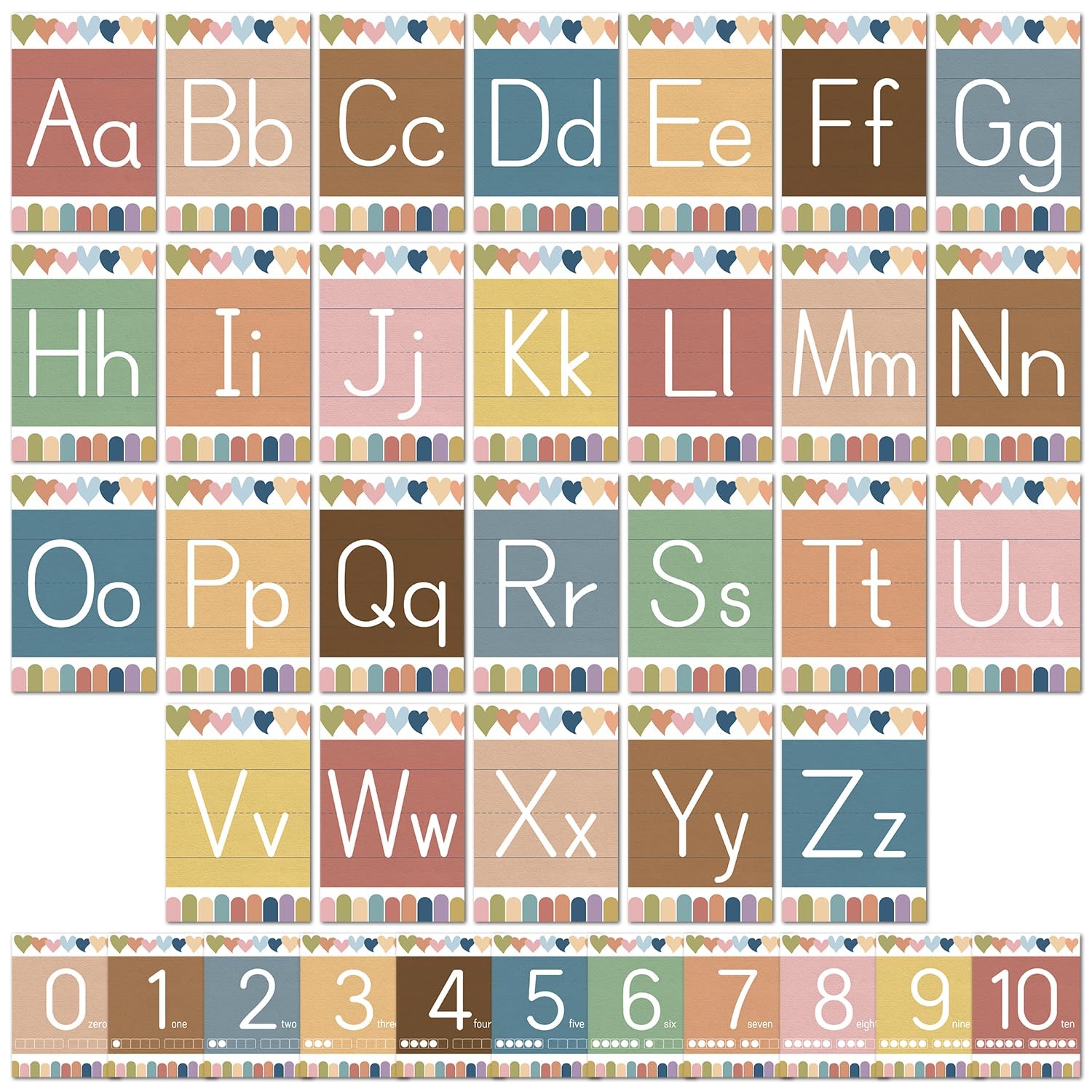 Alphabet Posters Classroom Wall Decor, Boho ABC Letters and Number Bulletin
