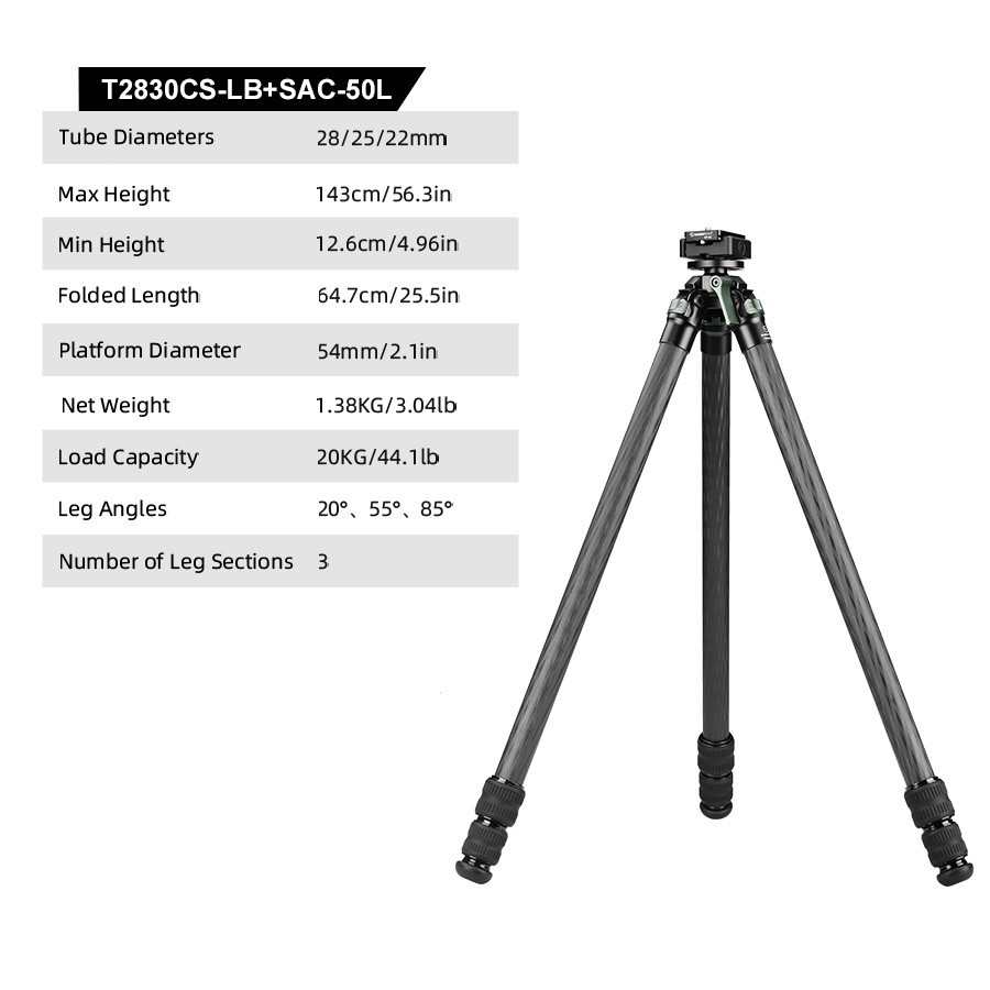 Sunwayfoto T2830CS-LB Low Center of Gravity Carbon Fiber Tripod , 3-Sections