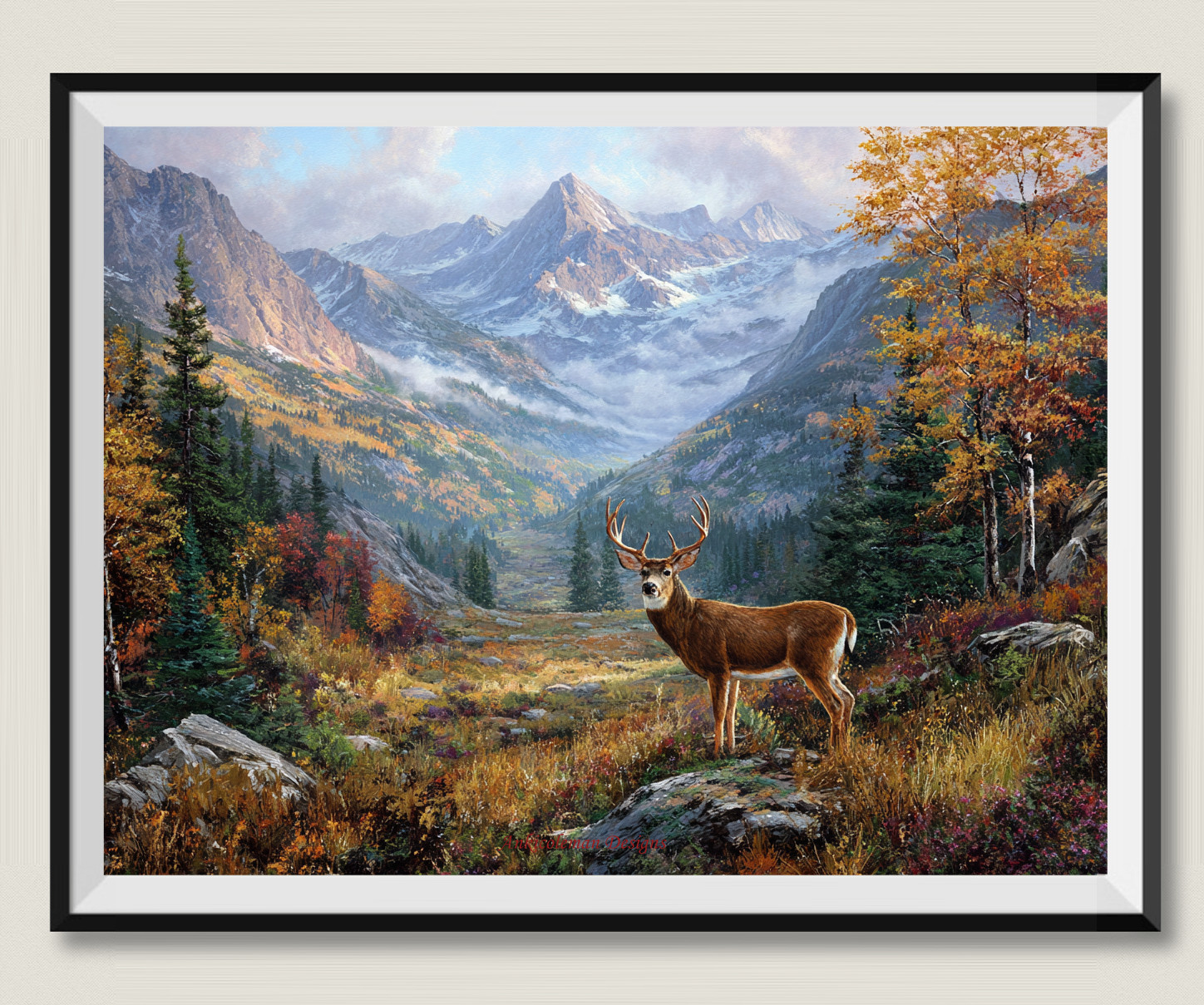Autumn Mountain Deer Chart Counted Cross Stitch Patterns Needlework DMC Color