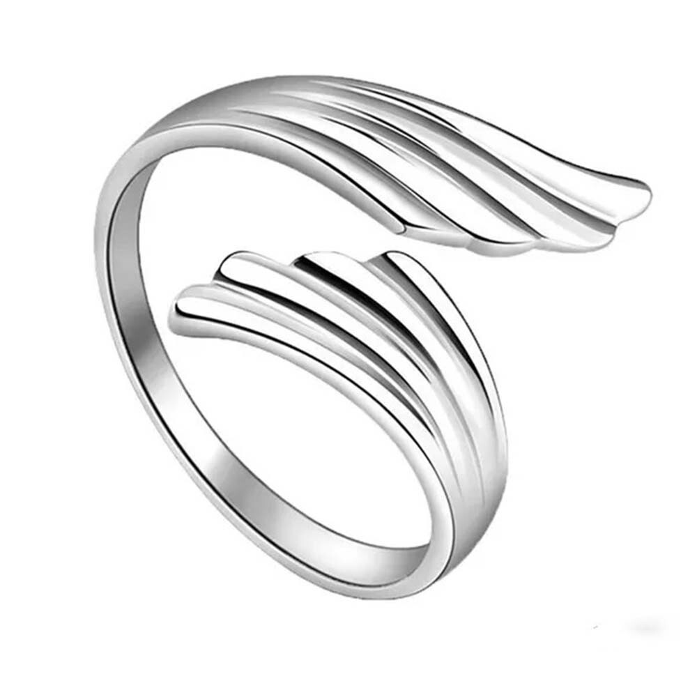 Double Angel Wings Opening Adjustable Toe/Midi Ring 14k White Gold Plated