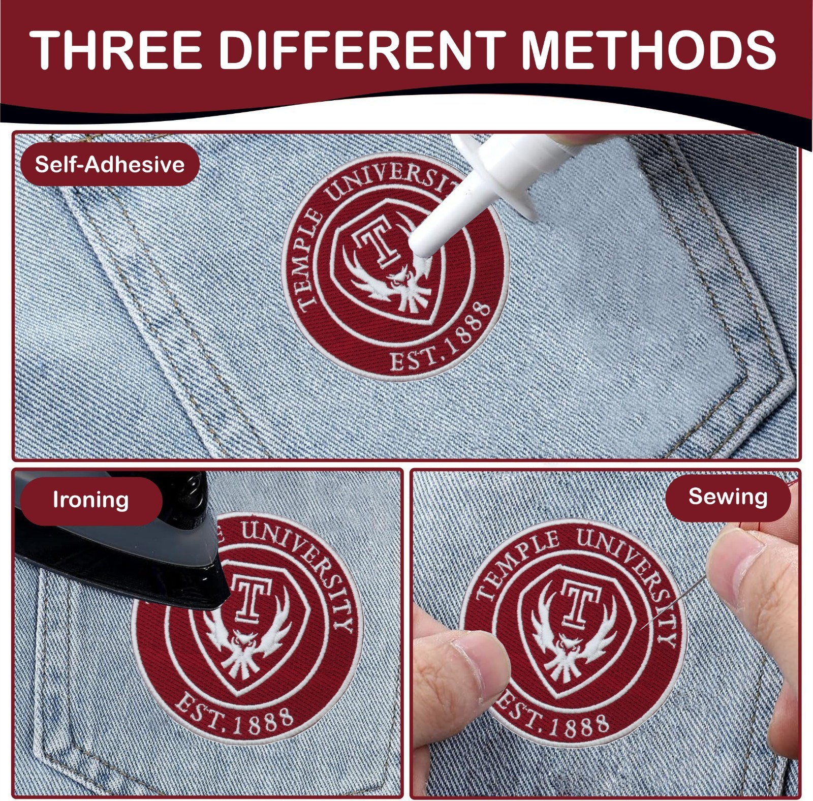 Temple University & Temple Owls NCAA Team Logo Iron On Patch - Sew Patch