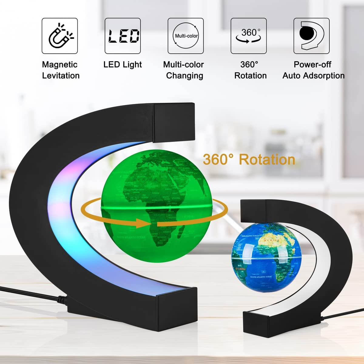 Levitating Globe with LED Lights, Multi-Color Changing Magnetic Levitation Globe
