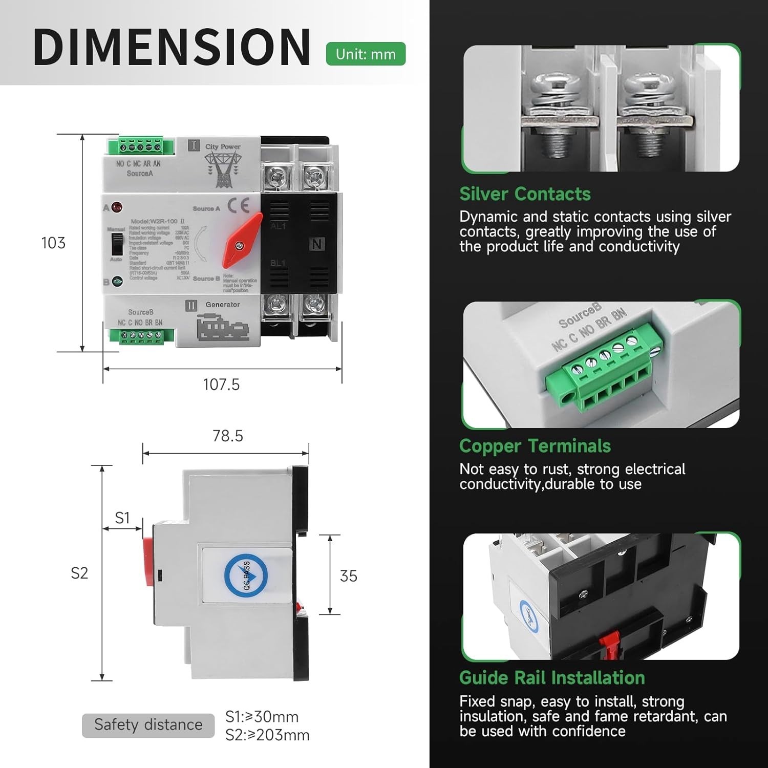 100A AC 110V Automatic/Manual Transfer Switch - Fast Power Changeover Solution