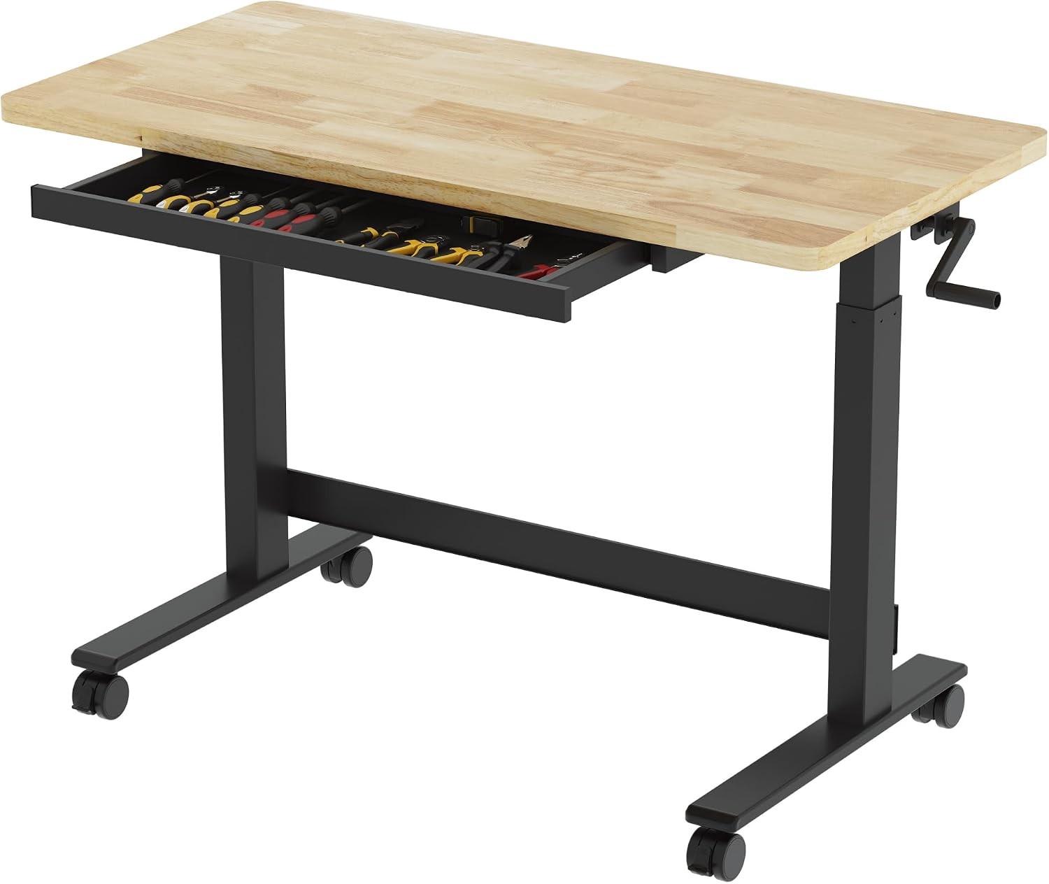 47.2" x 23.6" Adjustable Height Workbench W/ Hand Crank Drawers & 360° Wheels –